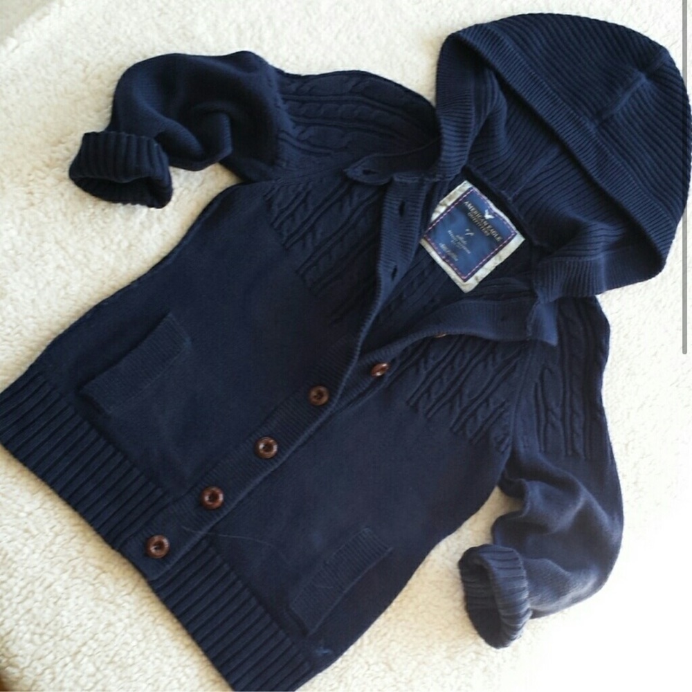 AE Cable Knit Cardigan w/ hood